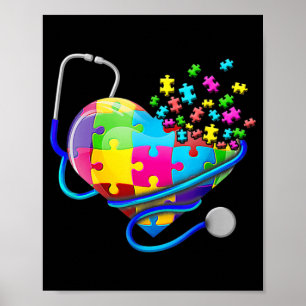 Poster Amusante infirmière Autisme Puzzle Stethoscope Coe
