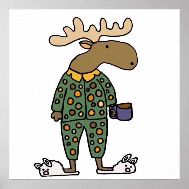 Poster Amusante Moose Portant un pyjama Poka Dot (Devant)