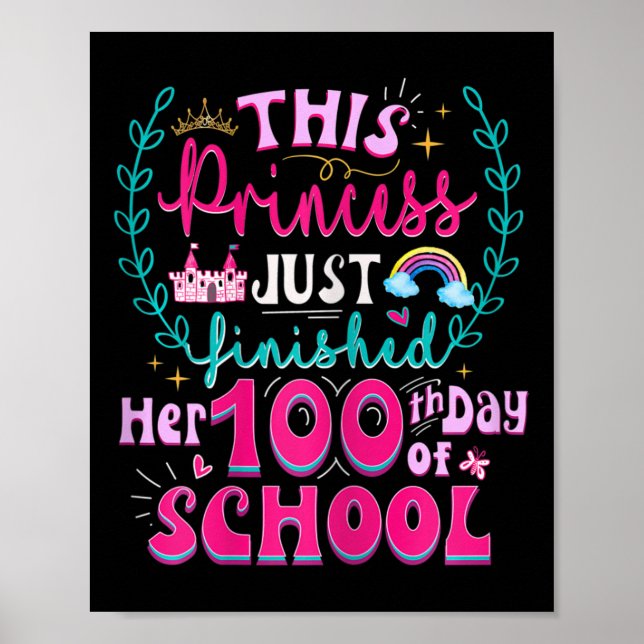 Poster Amusants 100ème Jour De L'École Princesse Cute Enf (Devant)