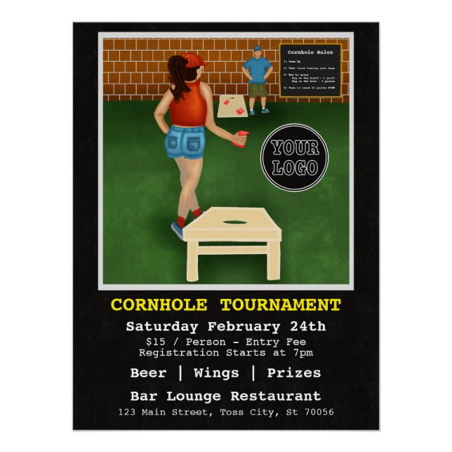 Poster Amusants Collecte de fonds Bar Restaurant Cornhole (Devant)