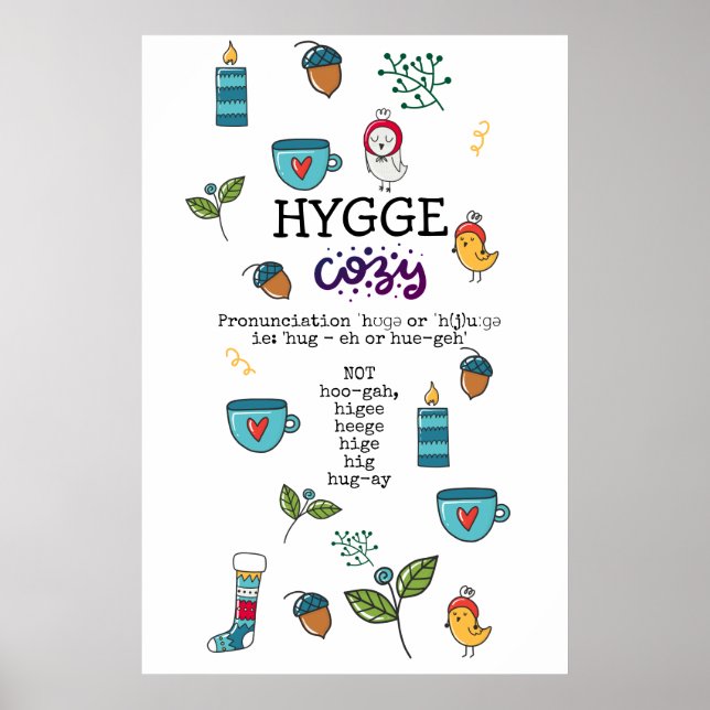 Poster Amusants Comment DIRE HYGGE Funny Cosy Folk Art Do (Devant)