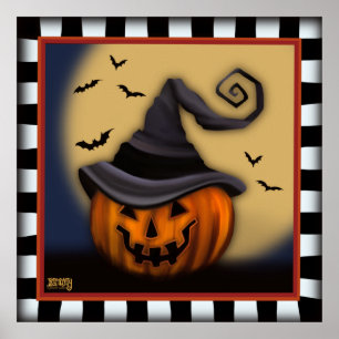 Poster Amusants Halloween Citrouille chauves-souris Inspi