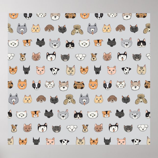 Poster Amusement animal : Chiens de chats Doodle Mix (Devant)