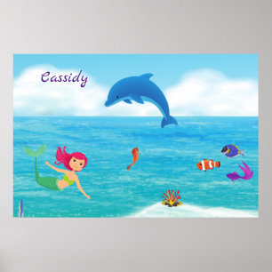 Poster Amusement au soleil Sirène Dauphin Plage Personnal
