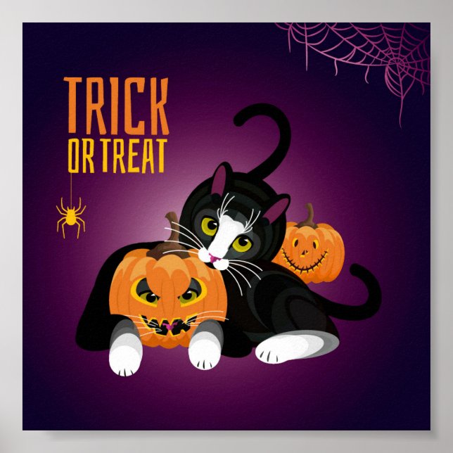 Poster Amusement de chat à Halloween jouer avec les pos c (Devant)