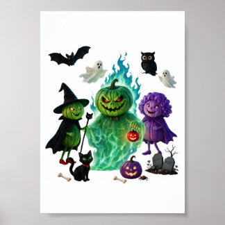 Poster Amusement effrayant avec la bande de monstres 