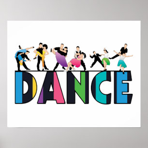 Poster Amusement et danse rayée colorée de danseurs