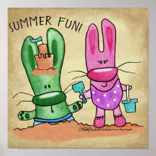 Poster Amusement été Bunnies à la plage