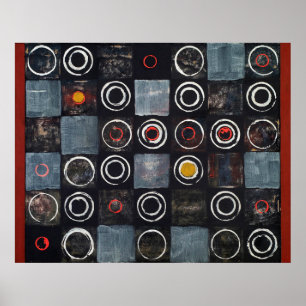 Poster An abstract painting; a grid of stamped circles on