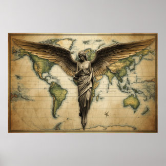 Poster An Angel Watching Each Country on Earth on a Wall