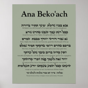 Poster Ana Beko'ach - nom de lettre 42 de Dieu