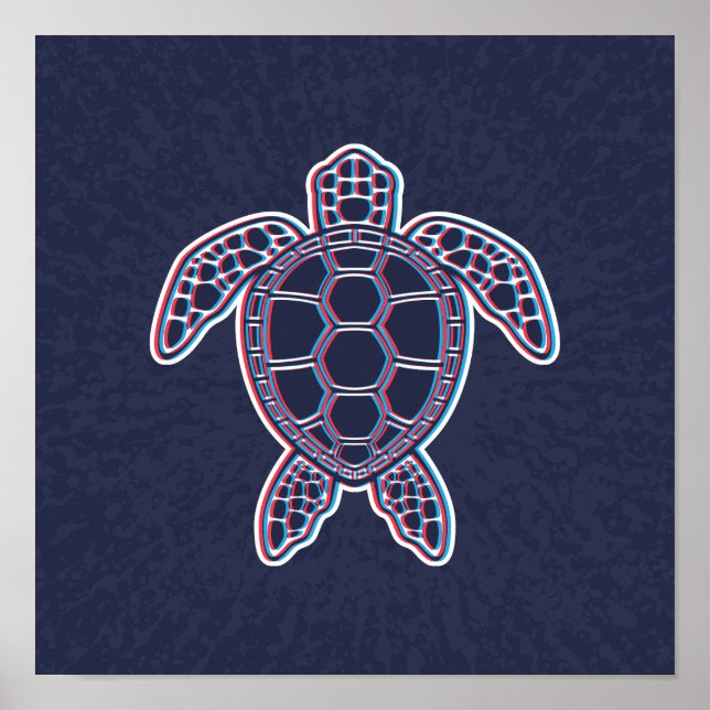 Poster Anaglyphe Rouge Et Bleu 3D Effet Glitch Tortue de  (Devant)