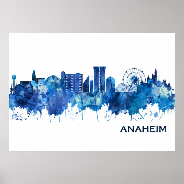 Poster Anaheim California Skyline Blue (Devant)