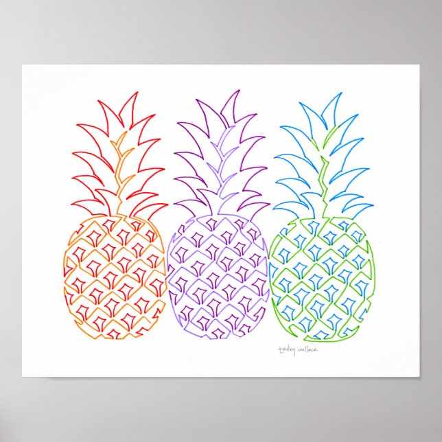 Poster Ananas coloré Line Art (Devant)