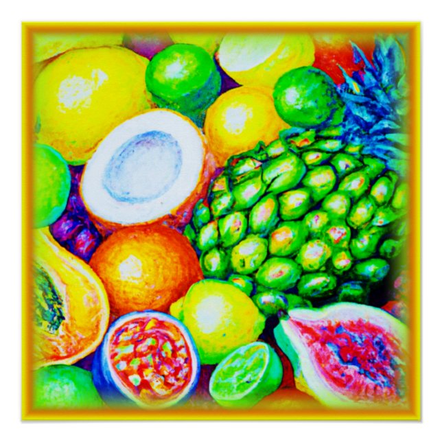 Poster Ananas et fruits tropicaux. Commandez dès maintena (Devant)