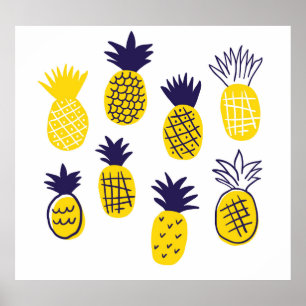 Poster Ananas minimalistes, design abstrait coloré.