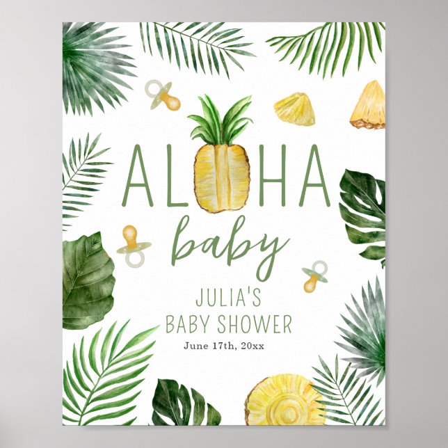Poster Ananas & Pacificateurs Aloha Baby shower vert (Devant)