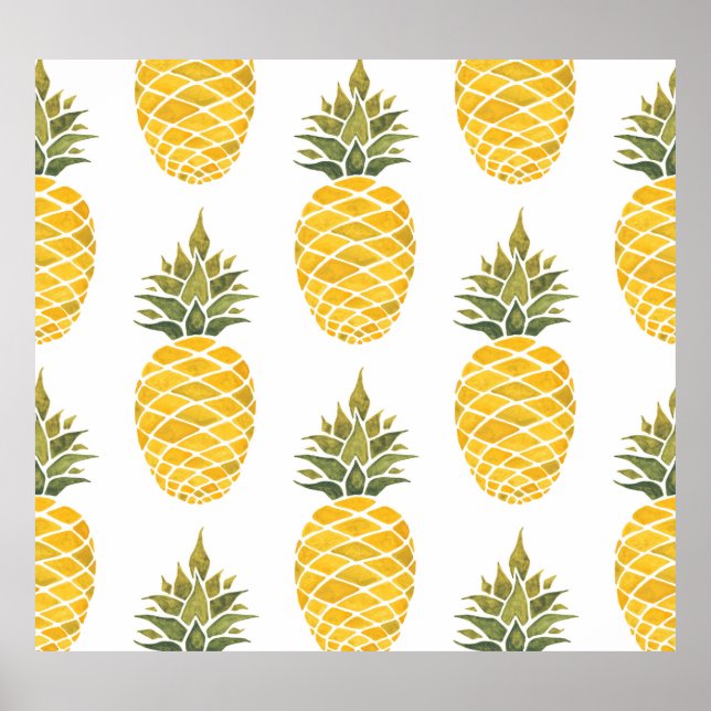 Poster Ananas Peint À La Main : Aquarelle Sans Couleur. (Devant)