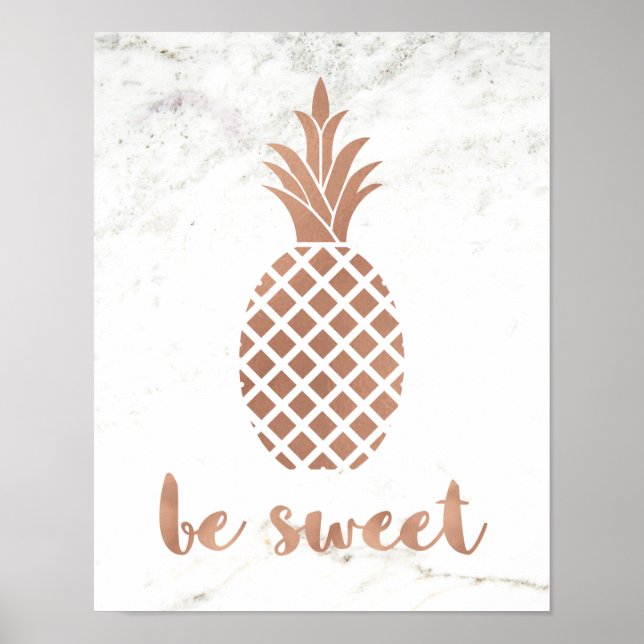 Poster Ananas rose rose sur Marbre blanc | Soyez doux (Devant)