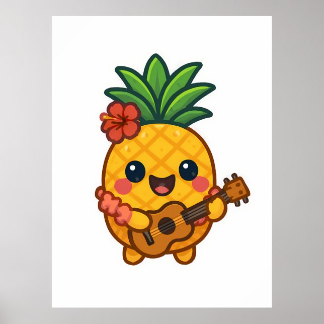 Poster Ananas souriant Kawaii - Tropical (Devant)