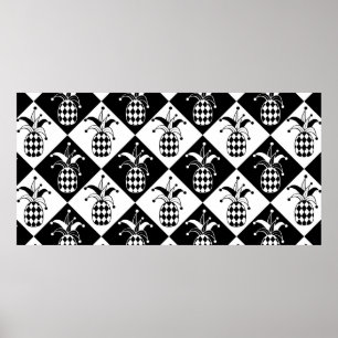 Poster Ananas stylisé. Arlequin casquette et rhombus. Mer