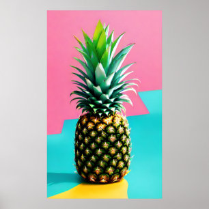 Poster Ananas sur rétro coloré