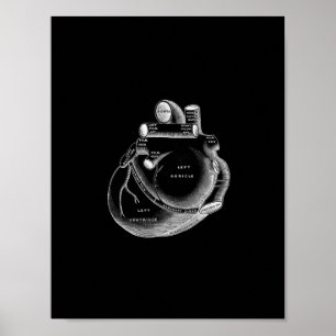 Poster Anatomie cardiaque humaine en noir et blanc