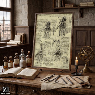Poster Anatomie de la main humaine par Léonard de Vinci