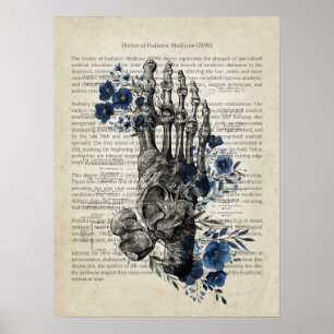 Poster Anatomie des pieds avec Florales Bleues