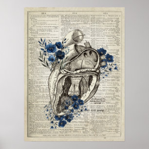 Poster Anatomie du coeur avec des fleurs Dictionnaire Art