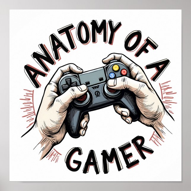 Poster Anatomie d'un gamer - Retro Gamer Tee pour jeu vid (Devant)