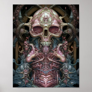 Poster Anatomie surréaliste Crâne Horreur Sci-Fi Art