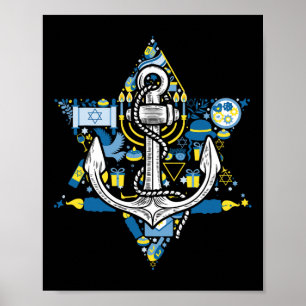 Poster Anchor Menorah Étoile Hanukkah Bateau Voile Chanu