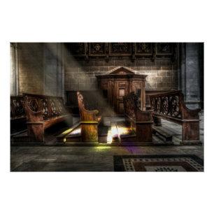 Poster Ancien banc de l'église en bois avec Kneeler
