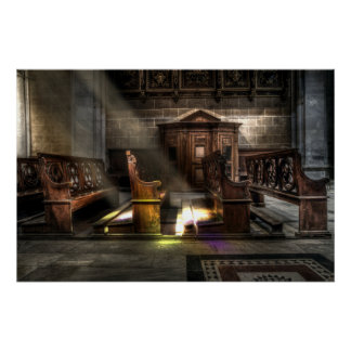 Poster Ancien banc de l'église en bois avec Kneeler