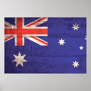 Poster Ancien drapeau australien en bois