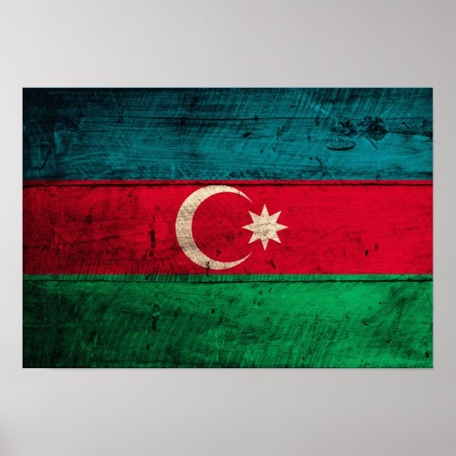 Poster Ancien drapeau azerbaïdjanais en bois (Devant)