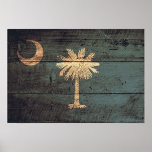 Poster Ancien drapeau de la Caroline du Sud en bois ;