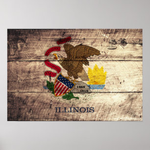 Poster Ancien drapeau de l'Illinois en bois ;