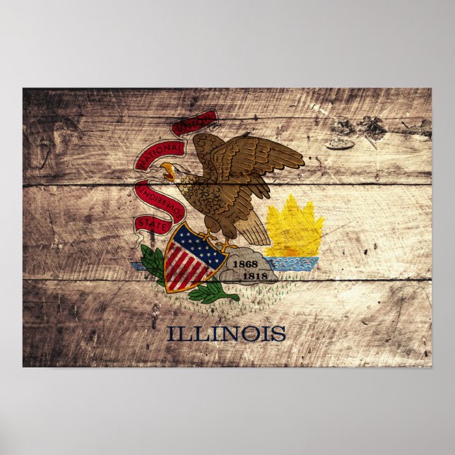 Poster Ancien drapeau de l'Illinois en bois ; (Devant)