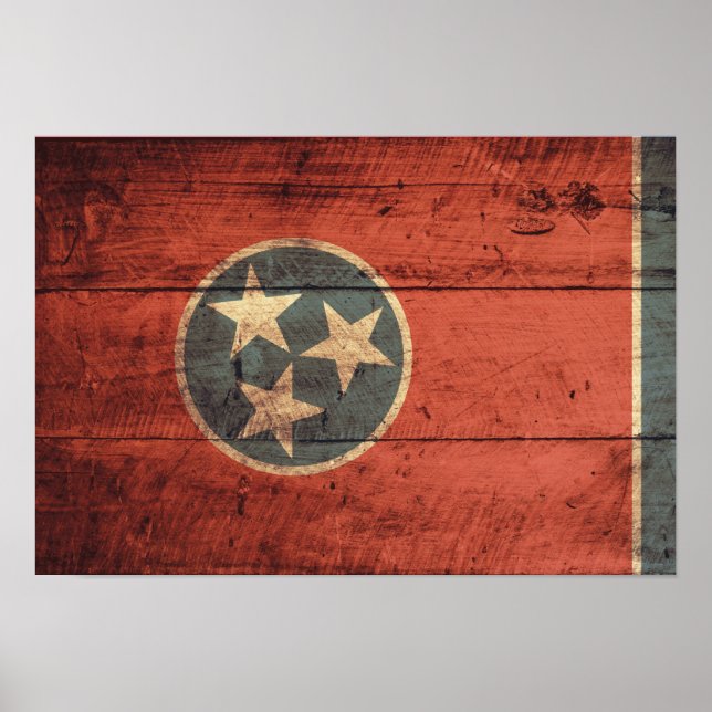 Poster Ancien drapeau du Tennessee en bois ; (Devant)