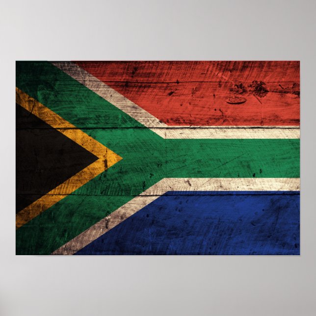Poster Ancien drapeau en bois d'Afrique du Sud (Devant)