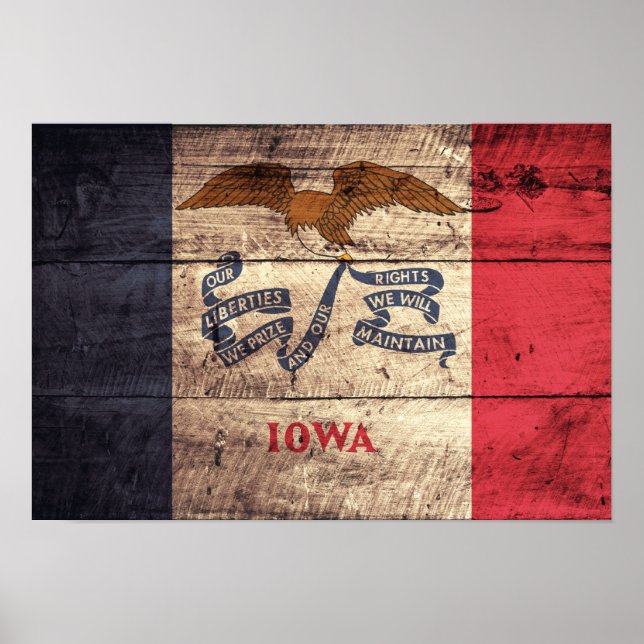 Poster Ancien Drapeau En Bois Iowa ; (Devant)