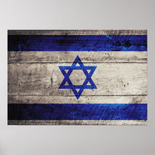 Poster Ancien drapeau Israël en bois
