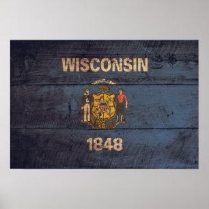 Poster Ancien drapeau Wisconsin en bois