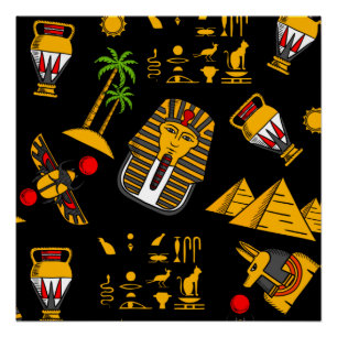 Poster Ancien Motif égyptien Hiéroglyphique Arrière - pla