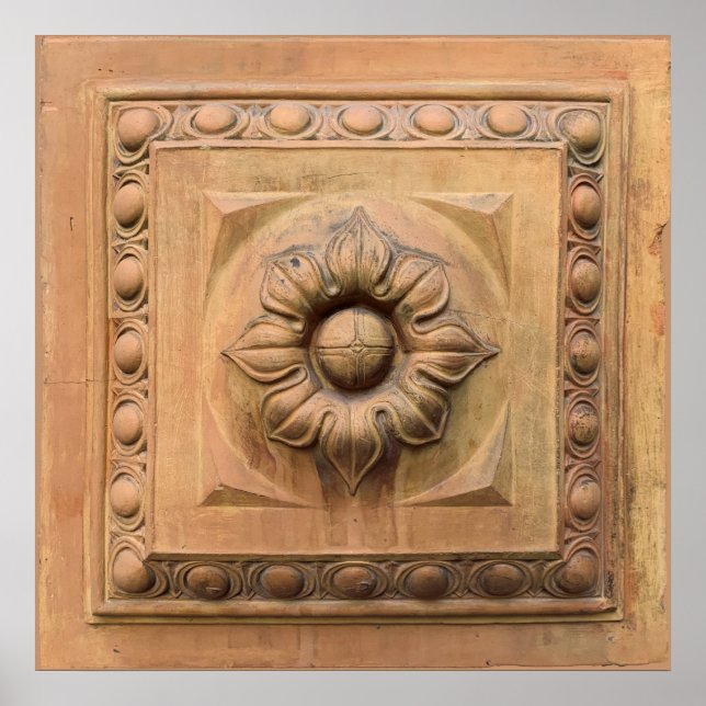 Poster Ancien plaque florale italienne en terre cuite, tu (Devant)
