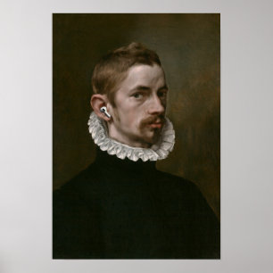 Poster Ancien portrait d'homme avec écouteurs.