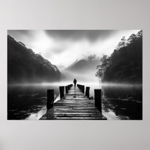 Poster Ancien quai sur le lac B&W photo