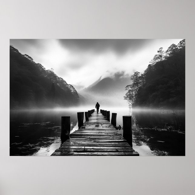 Poster Ancien quai sur le lac B&W photo (Devant)